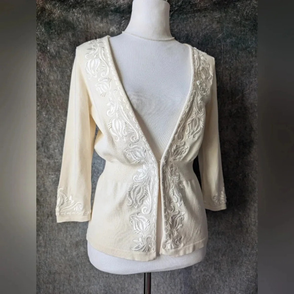 WHBM Ivory Cardigan Embellished Silk Embroidery Beaded Wedding - Picture 2 of 7